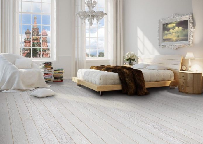 Спальня с белым ламинатом в классическом стиле
